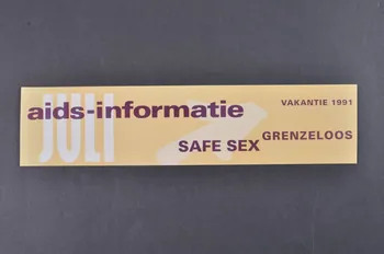 Coc autocollant "Juli / Safe sex Grenzeloos / Vakantie 1991" (Juillet / Safe sex Illimité / Vacances 1991) Pays-Bas 1991 2005.47.24 Photo Mucem