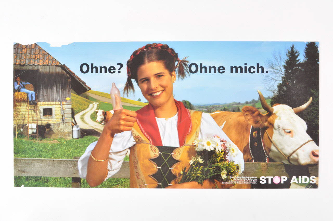 Aids-Hilfe Schweiz affichette "Ohne ? Ohne mich." (Sans ? Sans moi) Lorraine, France 1992 2005.47.258 Photo Mucem