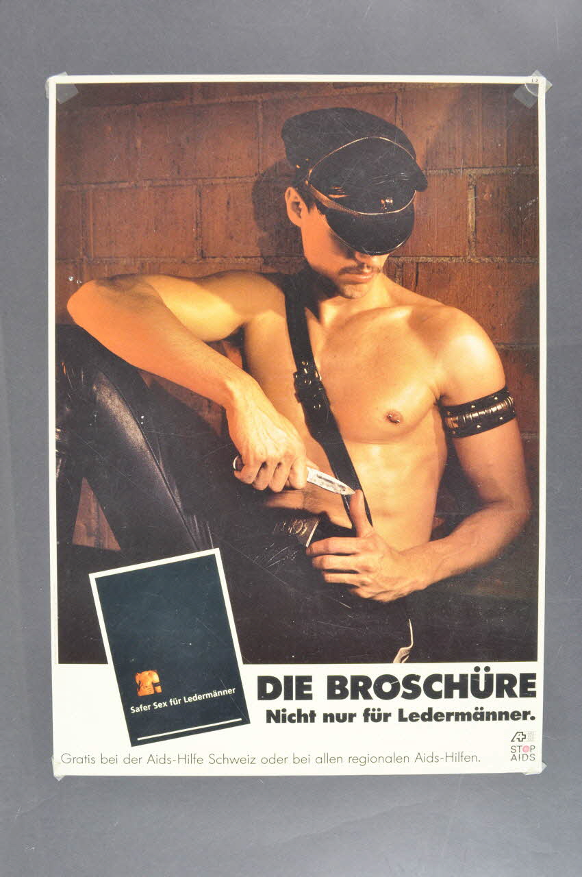 affiche "Safer sex für Ledermänner. Die broschüre Nicht nur für Ledermänner" (Safer sex pour les hommes en cuir. Une brochure pas seulement pour les "durs") 2005.47.260 Photo Mucem
