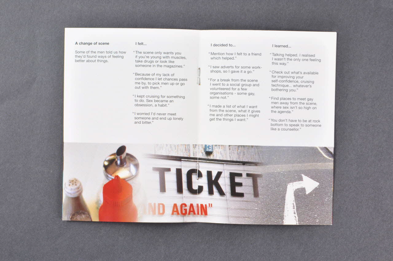 Terrence Higgins Trust & Chaps BROCHURE "Same old scene? / Life, sex, the scene and sharing solutions" (La même vieille scène. La vie, le sexe et le partage de solutions) Grande Bretagne 1999 2003.41.24 Photo Mucem