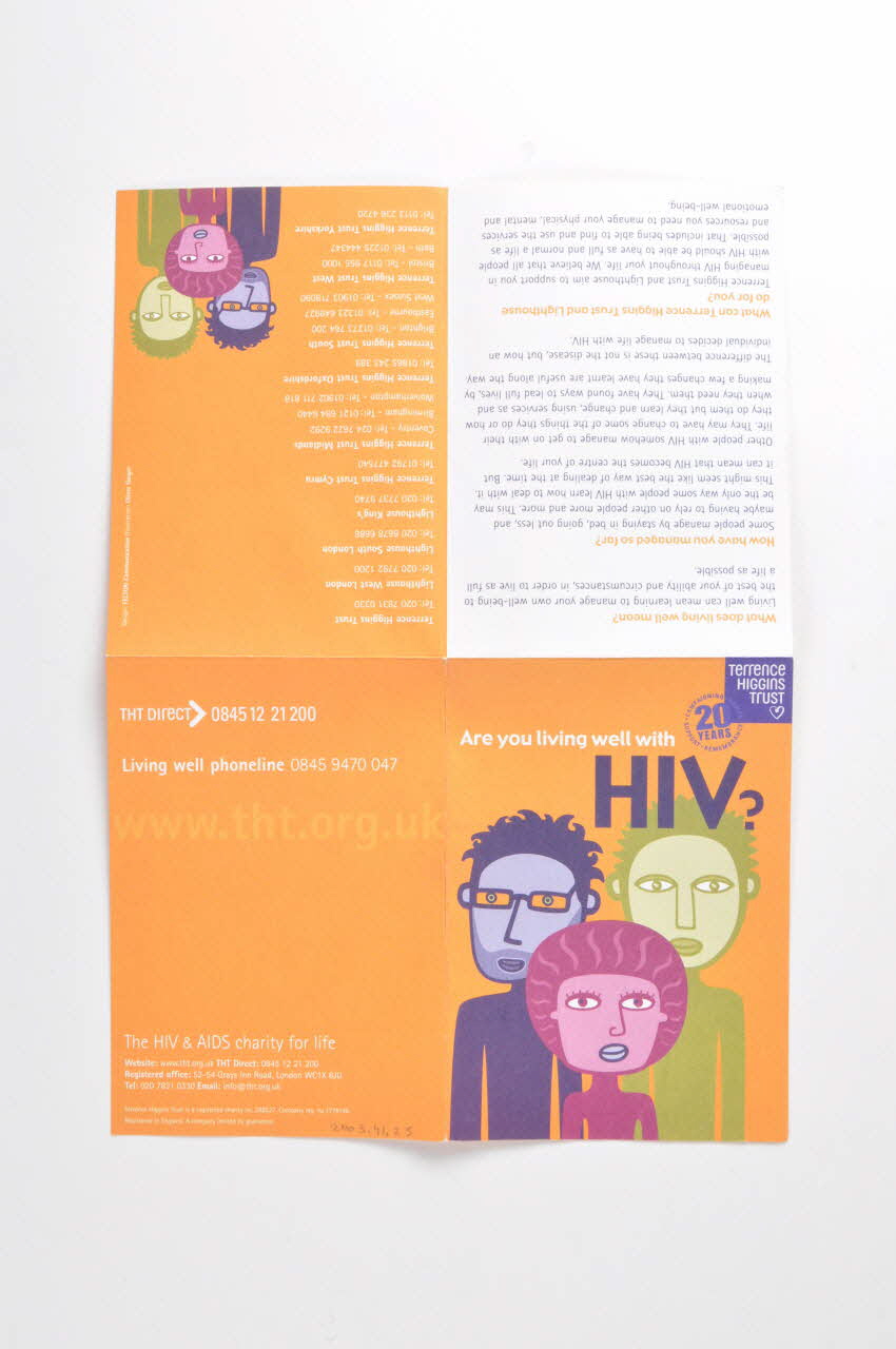 Terrence Higgins Trust, Lighthouse Dépliant "Are you living well with HIV?" (Vivez-vous bien avec le VIH ?) Grande Bretagne 2002 2003.41.25 Photo Mucem