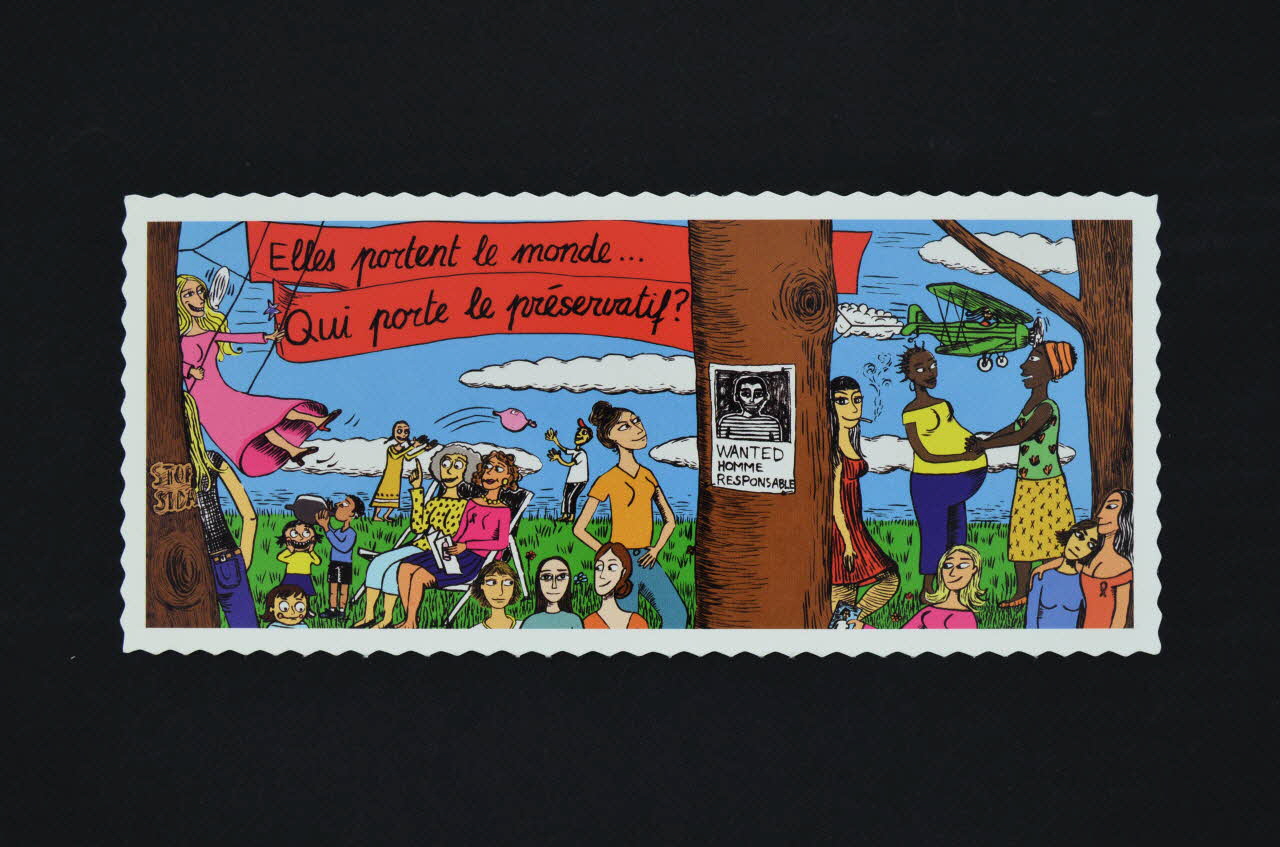 Groupe Sida Genève carte postale "Elles portent le monde... Qui porte le préservatif ?" Lorraine, France 2004 2004.254.1 Photo Mucem