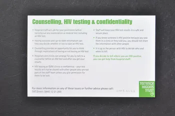Terrence Higgins Trust Gb carte "Family survival pack for people affected by HIV" Counselling, HIV testing and confidentiality (Conseils, dépistage et confidentialité) Grande Bretagne 2002/5 2003.41.42 Photo Mucem