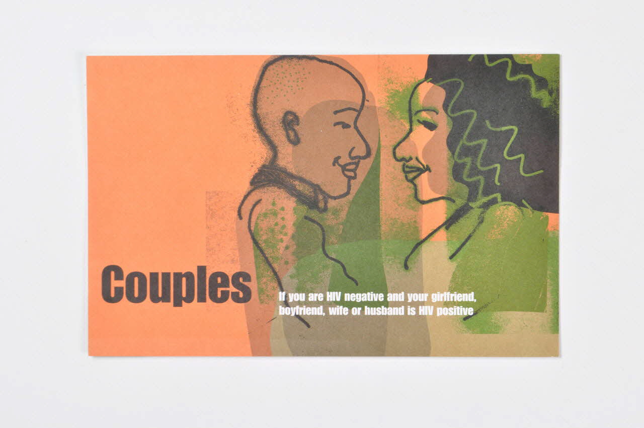 Terrence Higgins Trust Gb carte "Family survival pack for people affected by HIV" "Couples. If you are HIV negative and your girlfriend, boyfriend, wife or husband is HIV negative" (Couples. Si vous êtes séro négatif et que votre copine, copain, femme ou mari est séropositif) Grande Bretagne 2002/5 2003.41.47 Photo Mucem