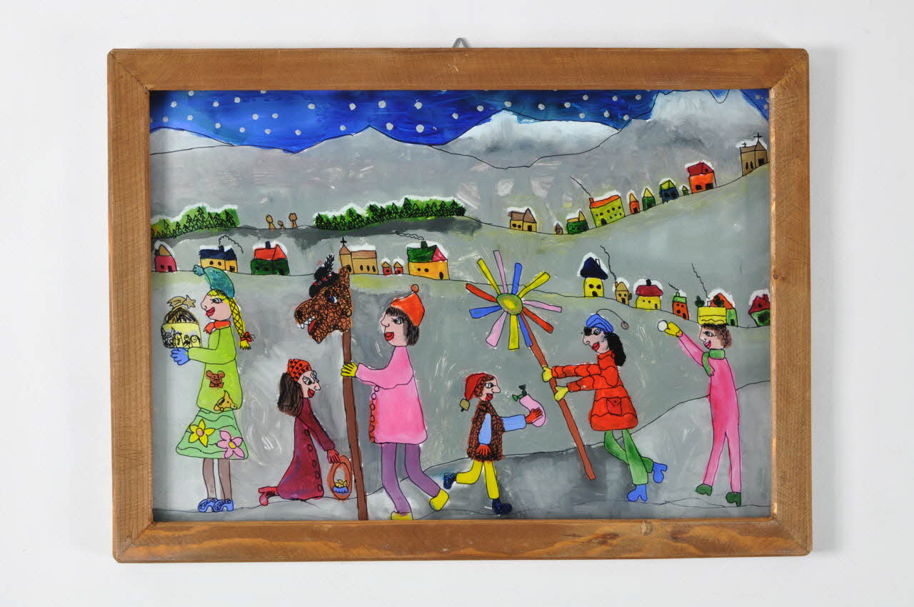 Kasva Bucsinska peinture sous verre Kolednicy (Quêteurs de Noël) Petite Pologne, Pologne 2003 2004.261.3 Photo Mucem