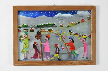 Kasva Bucsinska peinture sous verre Kolednicy (Quêteurs de Noël) Petite Pologne, Pologne 2003 2004.261.3  Photo Mucem