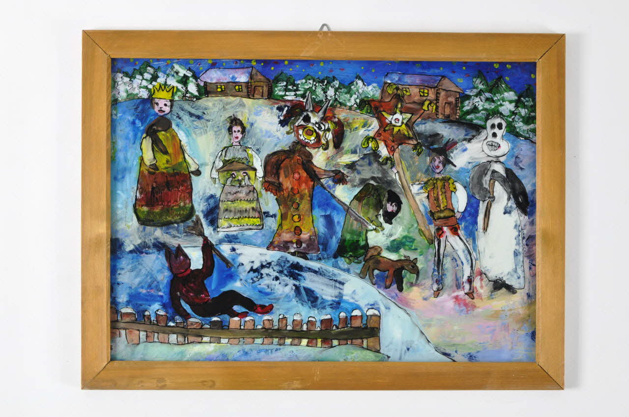 Sylvia Szeligiewicz peinture sous verre Kolednicy (quêteurs de Noël) Petite Pologne, Pologne 1993 2004.261.4 Photo Mucem