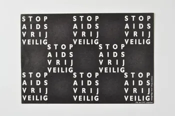 Gezondheids Voorlichting En Opvoeding autocollant "Stop AIDS. Vrij Veilig" (Arrêtons le sida. Safe sex) (blanc sur noir) Pays-Bas 1986 2005.47.85 Photo Mucem