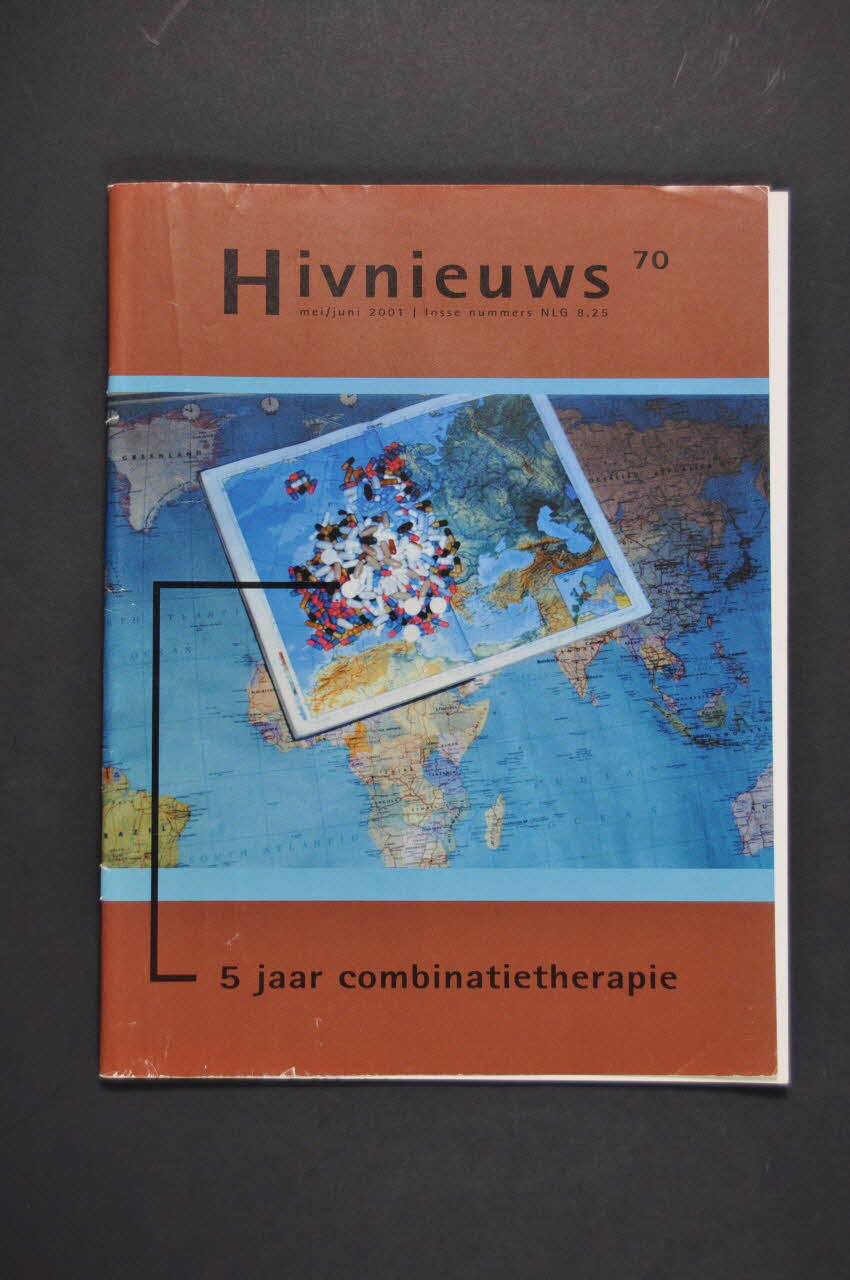 Hiv Vereniging Revue associative "Hivnieuws", mai juin 2001, n° 70 / 5 jaar combinatietherapie (5 années d'antirétroviraux) Pays-Bas 2001 2005.50.21 Photo Mucem