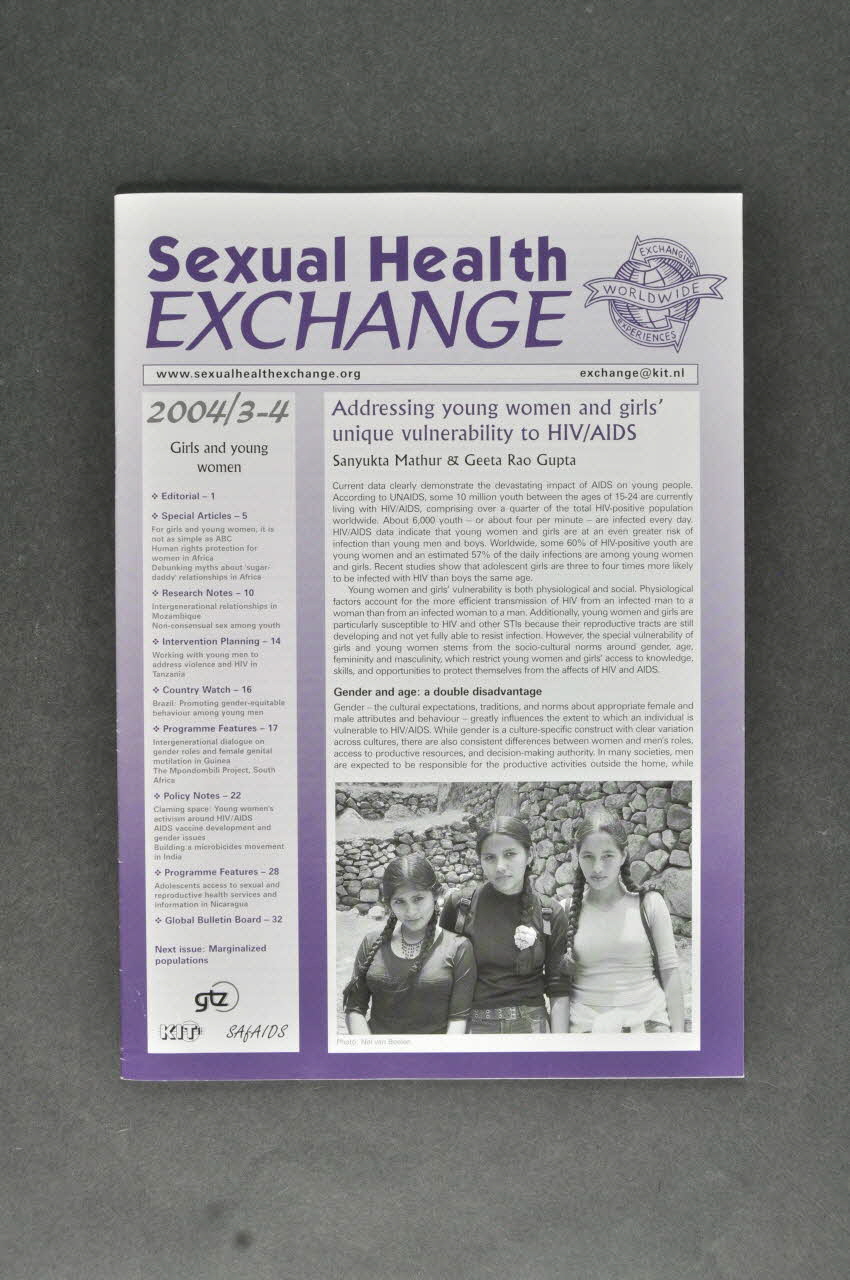 Kit (Koninklijk Institut Voor De Tropen) revue "Sexual Health Exchange", 2004, n°3-4 : "Girls and young women" (Filles et jeunes femmes) Pays-Bas 2004 2005.52.3 Photo Mucem