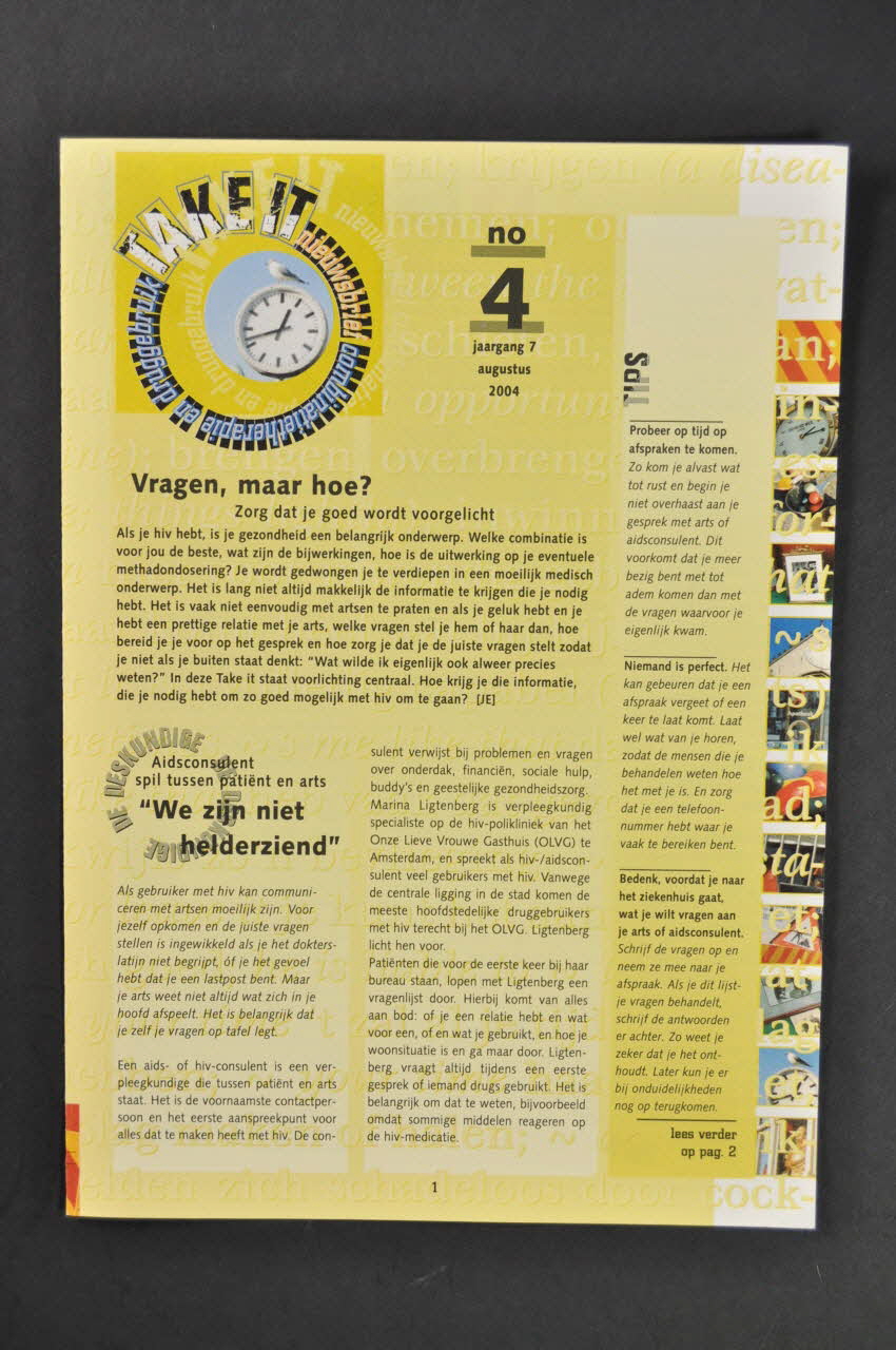 Mainline Bulletin associatif "Take it" , vol 7,  n° 4,  août 2004 / Vragen, maar hoe ? Zorg dat je goed wordt voorgelicht (traduction) Pays-Bas 2004/8 2005.54.100 Photo Mucem