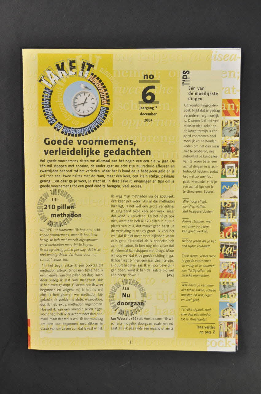 Mainline Bulletin associatif "Take it", vol 7,  n° 6,  décembre 2004 / " Goede voornemens, verleidelijkke gedachten" (traduction) Pays-Bas 2004/12 2005.54.102 Photo Mucem