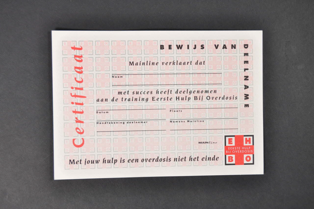 document "Eerste Hulp Bij Overdosis" (Premier secours en cas d'overdose) 2005.54.126 Photo Mucem