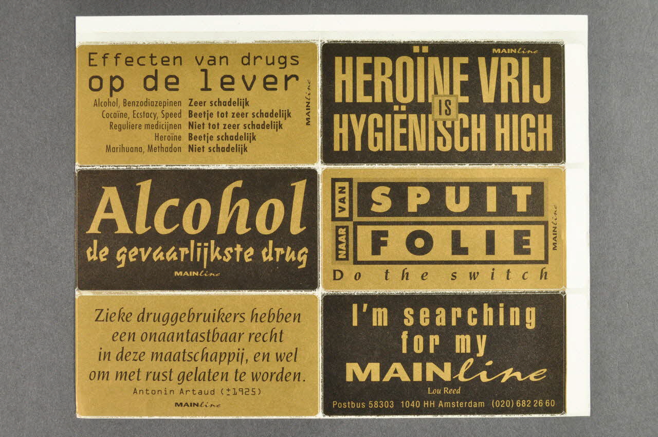 Planche d'autocollants "Effecten van drugs op de lever..." 2005.54.13 Photo Mucem
