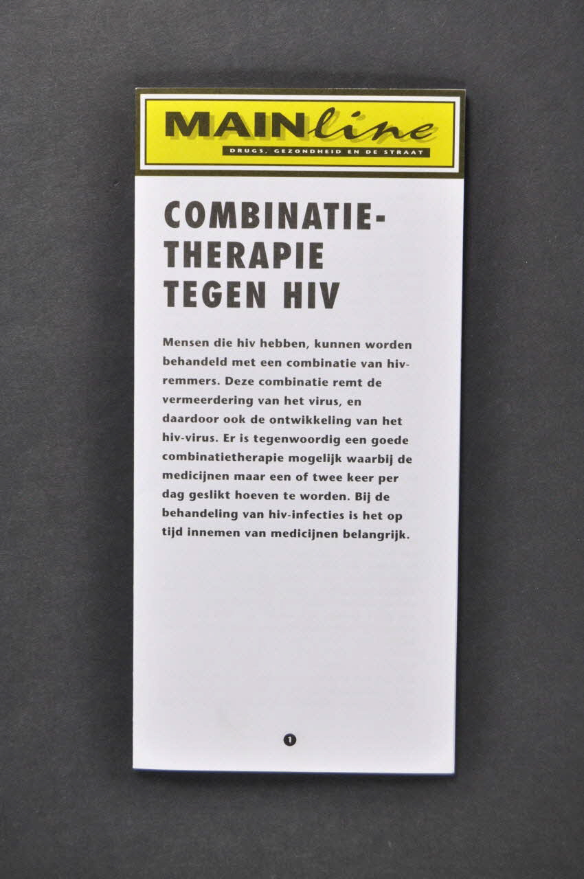 Stichting Mainline Dépliant "Combinatie-therapie tegen HIV (Trithérapie et VIH) Pays-Bas 2001 2005.54.32 Photo Mucem
