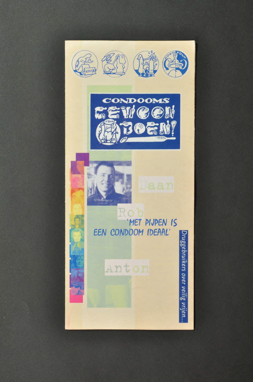 Stichting Mainline, Université De Maastricht Dépliant "Condooms cewoon boen ? / Met pijpen is een condoom ideaal" (traduire) Pays-Bas 2001 2005.54.37 Photo Mucem