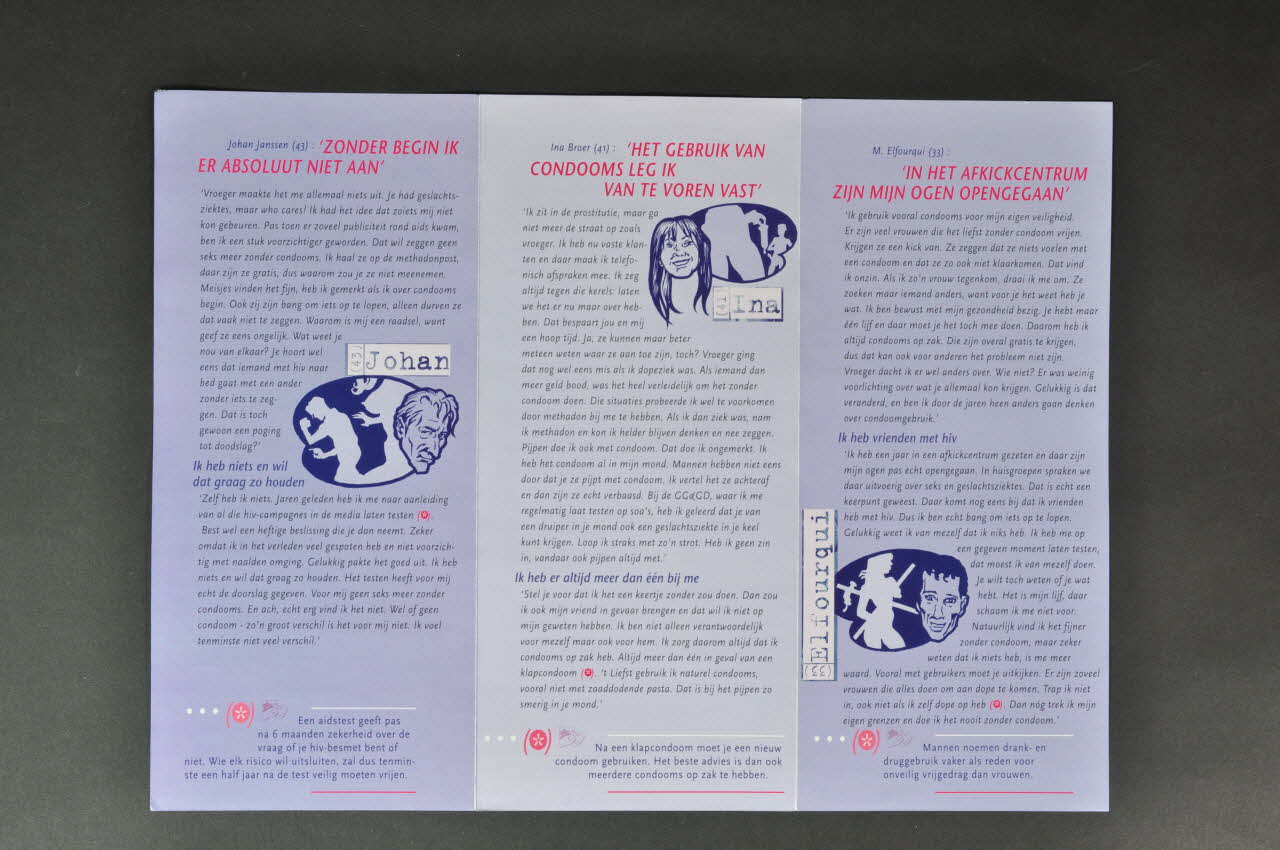 Stichting Mainline, Université De Maastricht Dépliant "Condooms cewoon boen ? / Ik heb niets en will dat graag zo houden" (traduire) Pays-Bas 2001 2005.54.41 Photo Mucem