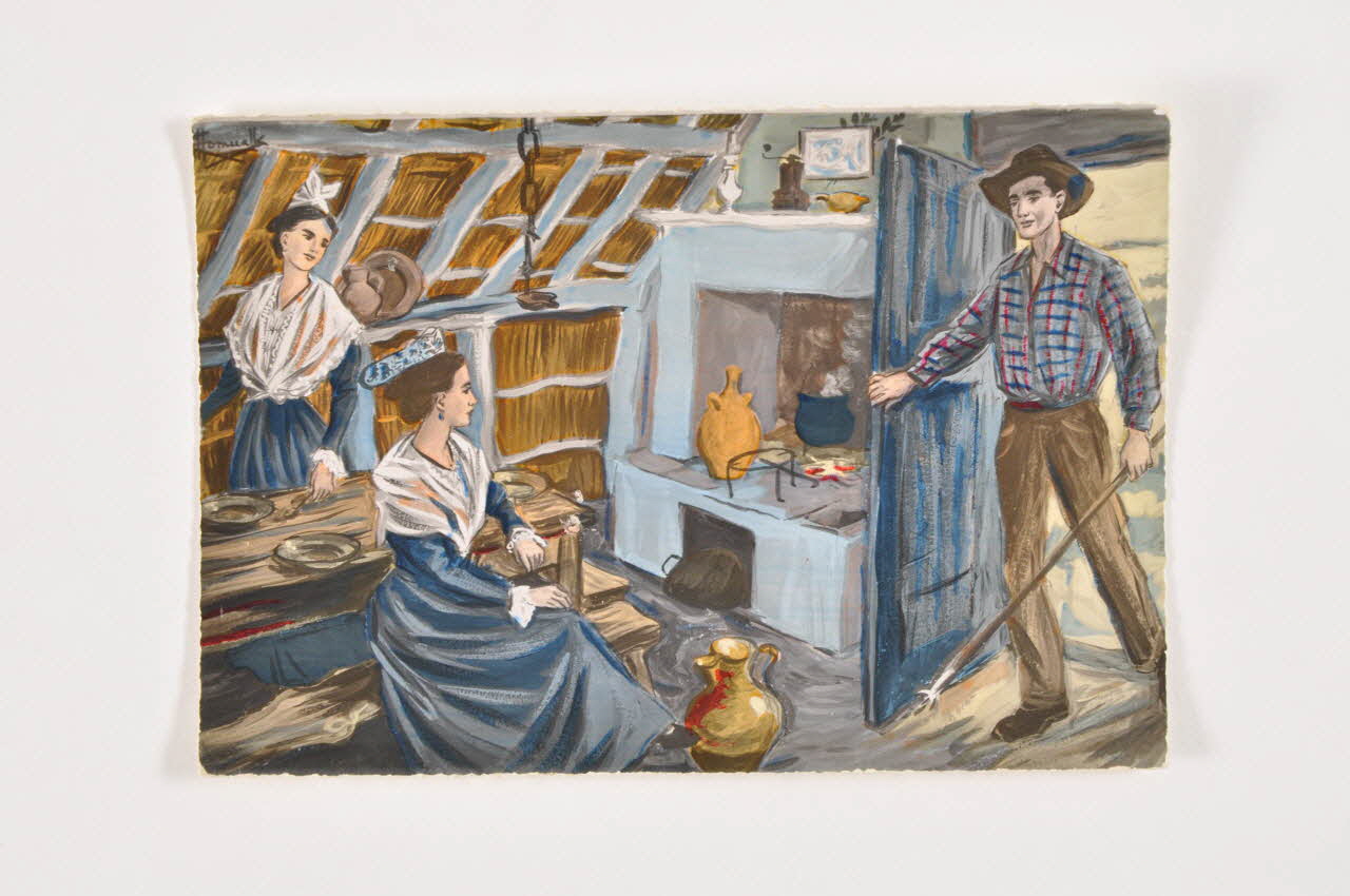 ARTAUD père et fils carte postale En parcourant la Camargue. Intérieur de cabane de gardians Pays de la Loire, France 1950 2004.304.8 Photo Mucem