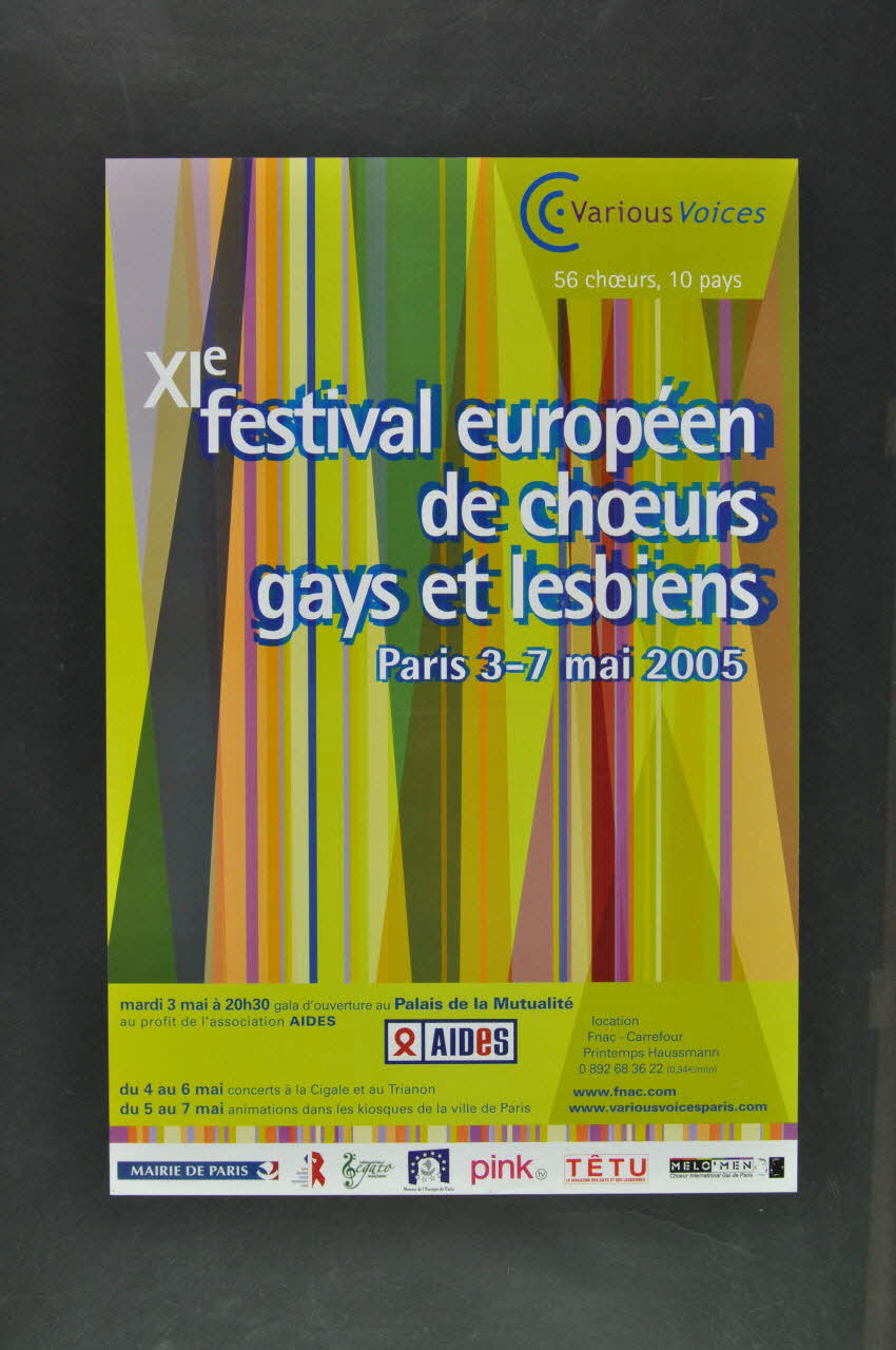 Various Voices / AIDES affiche "XI° festival européen de choeurs gays et lesbiens. Paris, 3-7 mai 2005" France 2005/5 2005.58.1 Photo Mucem
