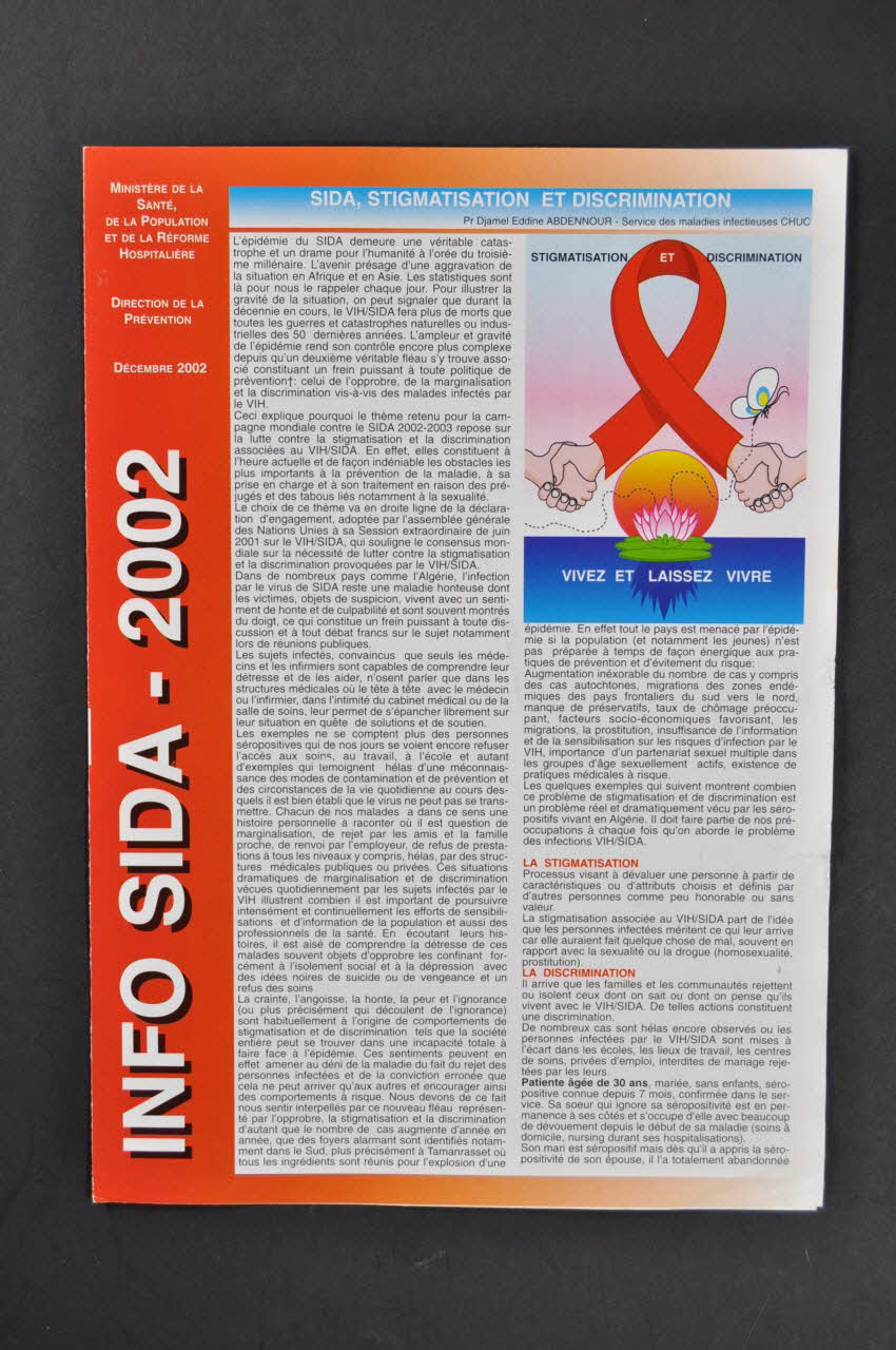 Ministère de la Santé - Direction de la Prévention Bulletin d'information "Info-Sida-2002 / Sida, stigmatisation et discrimination Algérie 2002/12 2005.61.18 Photo Mucem