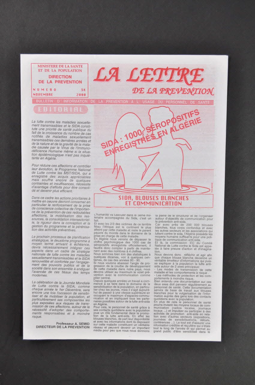 Ministère de la Santé - Direction de la Prévention Lettre d'information "La lettre de la prévention", n°34, novembre 2000  / Sida, blouses blanches et communication Algérie 2000/11 2005.61.20 Photo Mucem