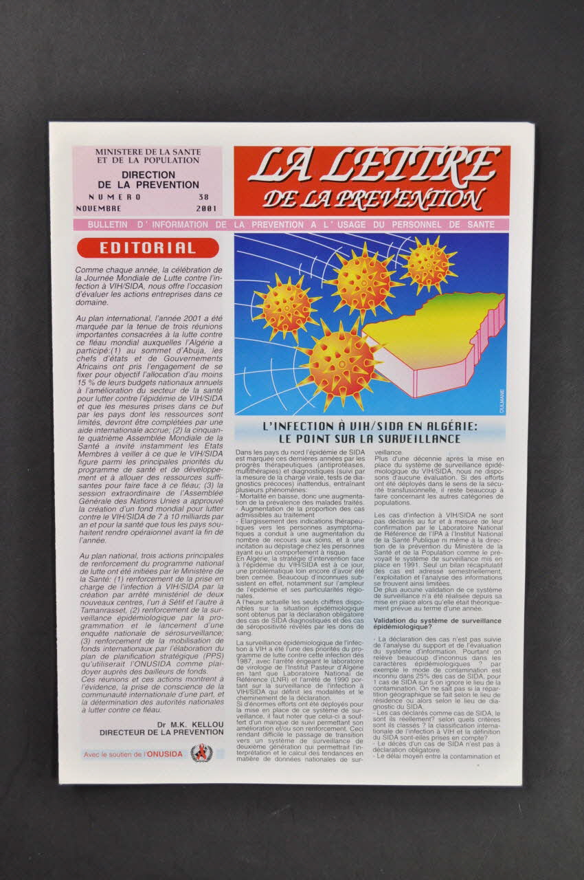Ministère de la Santé - Direction de la Prévention Lettre d'information "La lettre de la prévention", n°38, novembre 2001 /  L'infection à VIH/Sida en Algérie : le point sur la surveillance Algérie 2001/11 2005.61.21 Photo Mucem