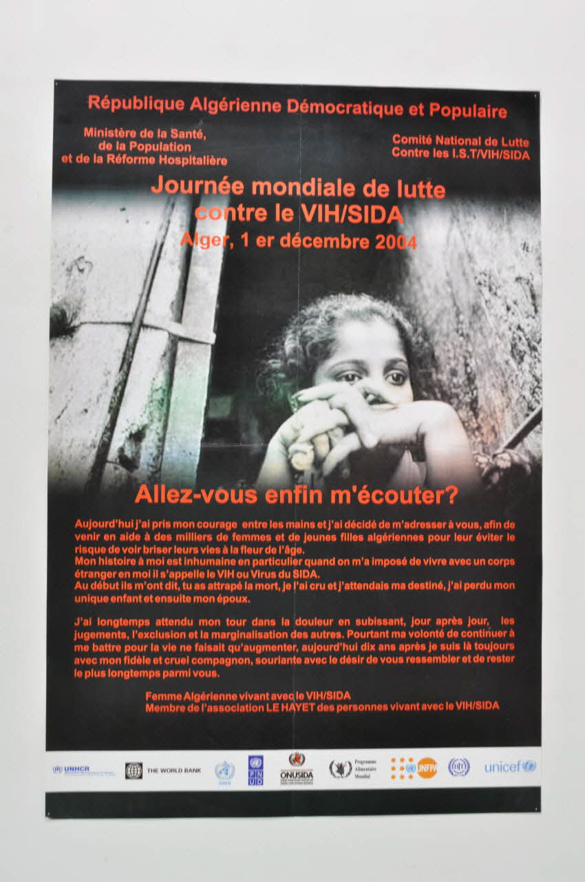 Ministère de la Santé - Direction de la Prévention affiche "Allez-vous enfin m'écouter ?" Algérie 2004 2005.61.25 Photo Mucem