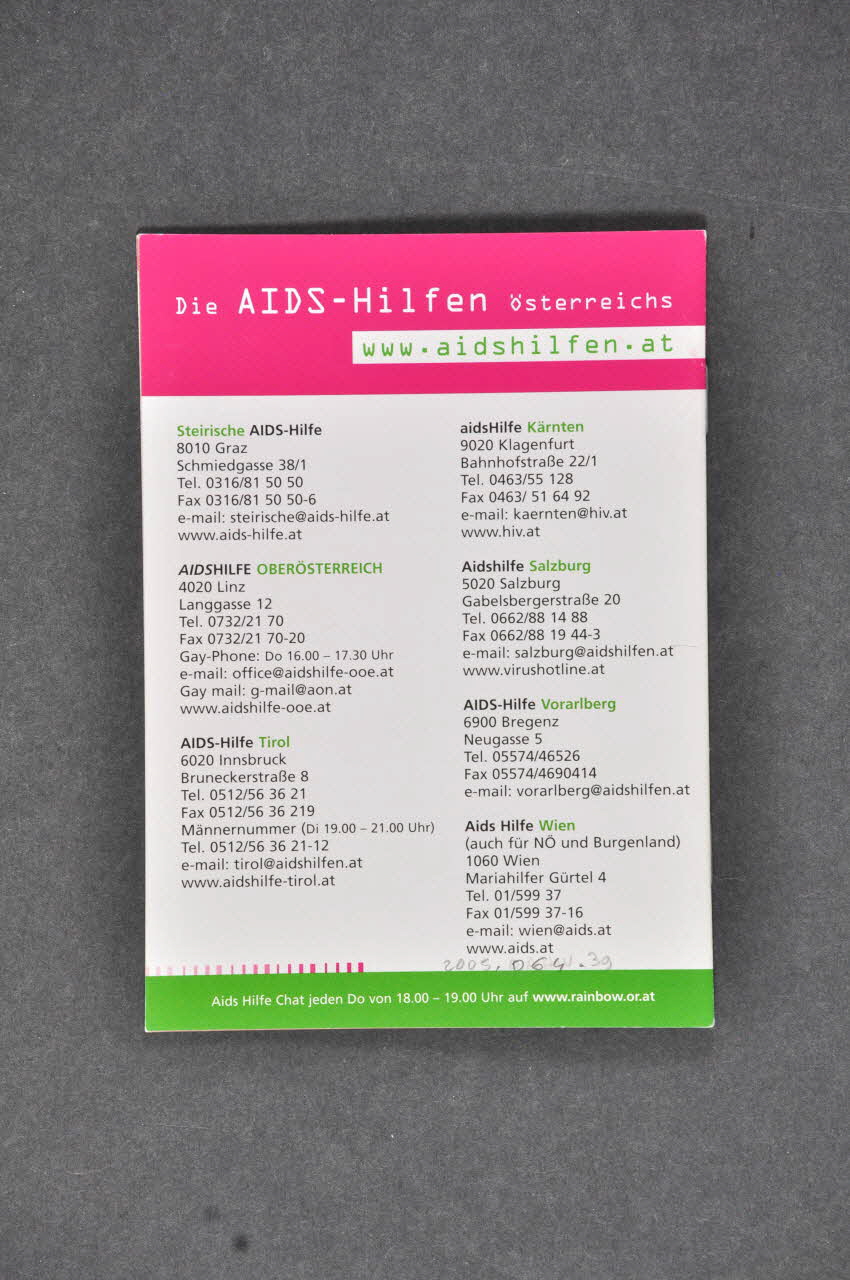 Aids-Hilfe Autriche BROCHURE "Lieber nichts vermuten" (Ne rien supposer) Autriche 2002 2005.64.39 Photo Mucem