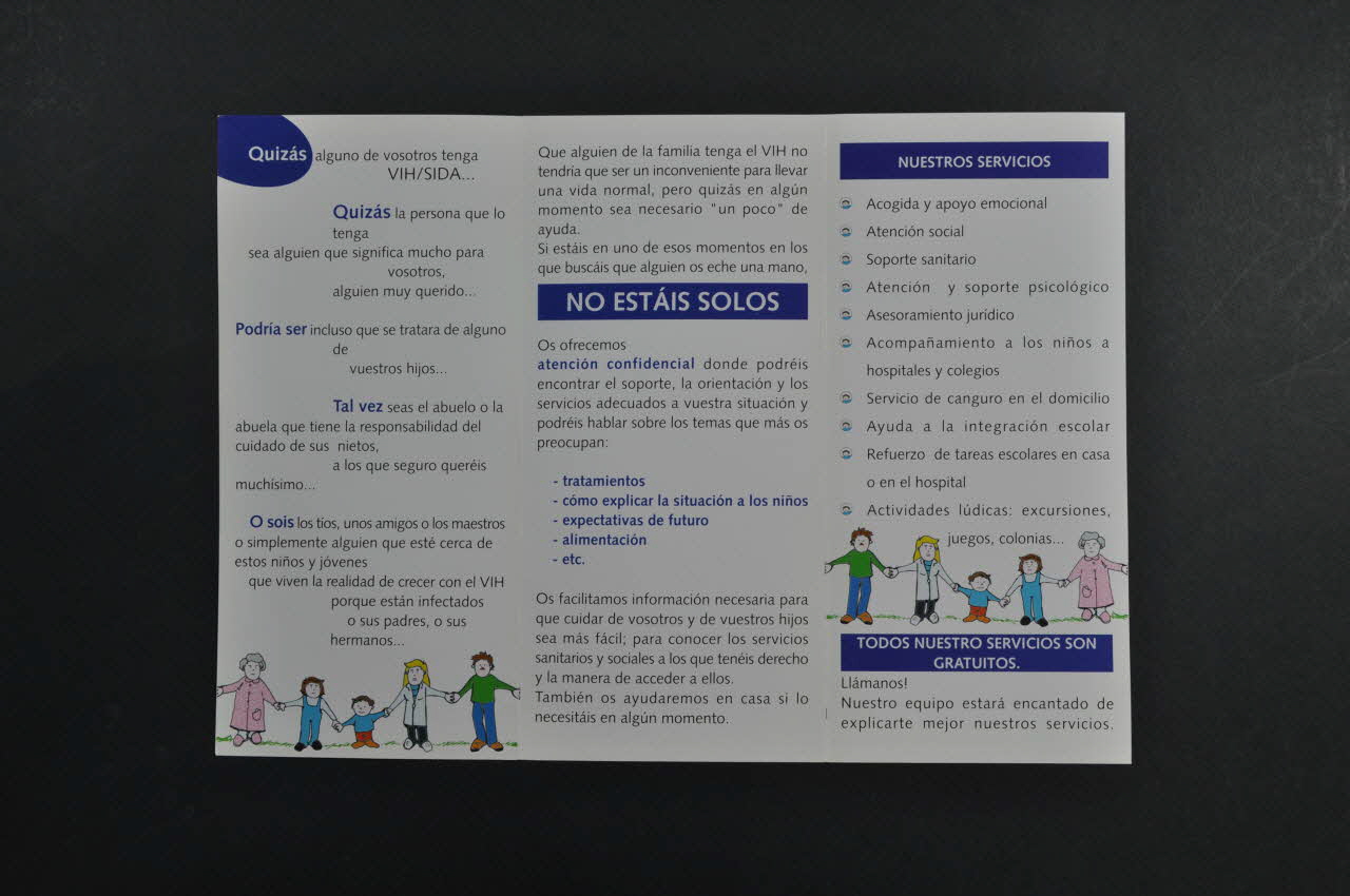 Dépliant "Viviendo positivamente. Informacion para padres, madres y familias positivas" (Vivre positivement. Informations pour pères, mères et familles séropositives) 2003.93.32  Photo Mucem