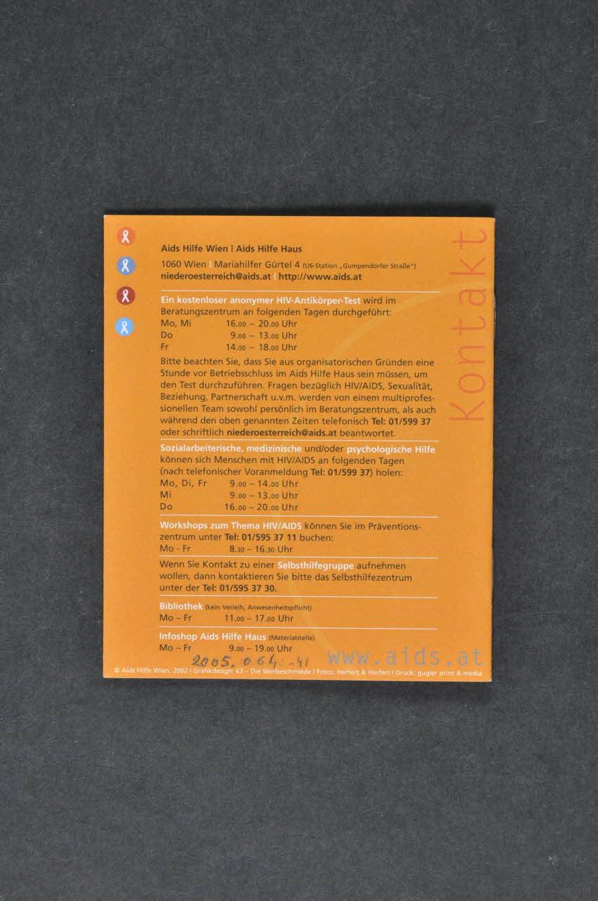 Aids-Hilfe Autriche BROCHURE "Risiken / Fakten / Schutz" (Risques, faits, protection) Autriche 2002 2005.64.41 Photo Mucem