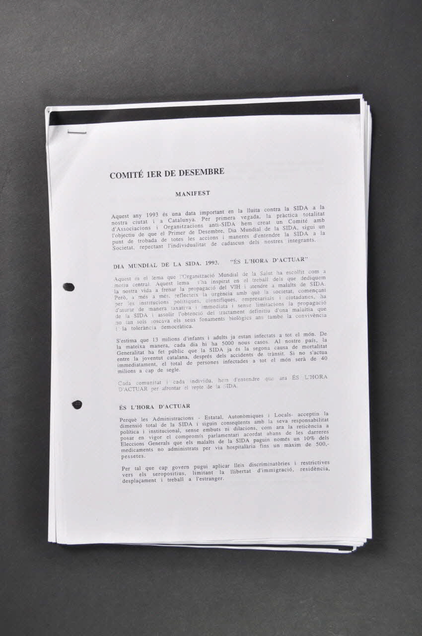 Comité 1er Décembre Ensemble de documents Manifestes du Comité interassociatif du 1er décembre, 1993 à 2002 Espagne 2002 2003.93.43 Photo Mucem
