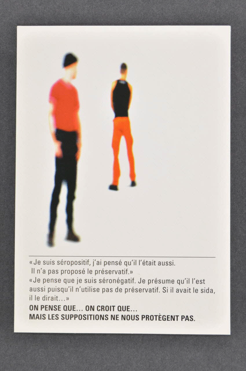 Ex Aequo, Belgique carte postale "Je suis séropositif, j'ai pensé qu'il l'était aussi...." Belgique 2000 2003.94.110 Photo Mucem