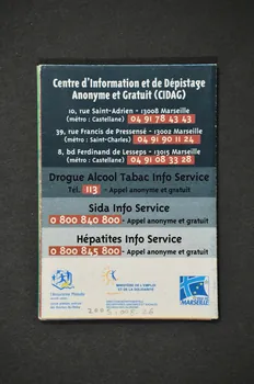 Dépliant "Réduction des risques. Lieux d'accueil, d'orientation, d'accompagnement et d'échange de seringues à Marseille" 2005.8.26  Photo Mucem