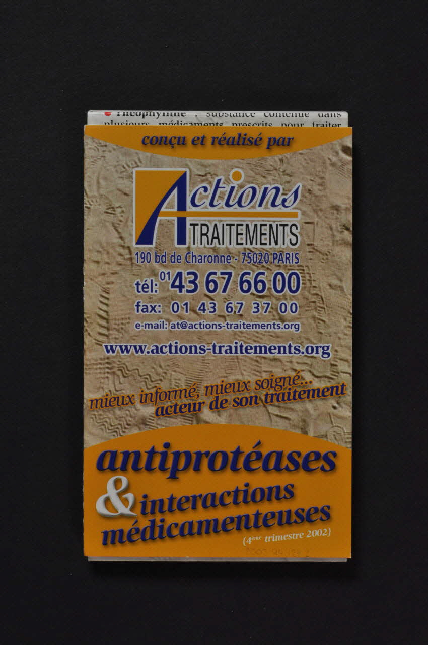 Actions Traitements Réglette / dépliant "Antiprotéases et Interactions médicamentauses" France 2002 2003.94.127 Photo Mucem