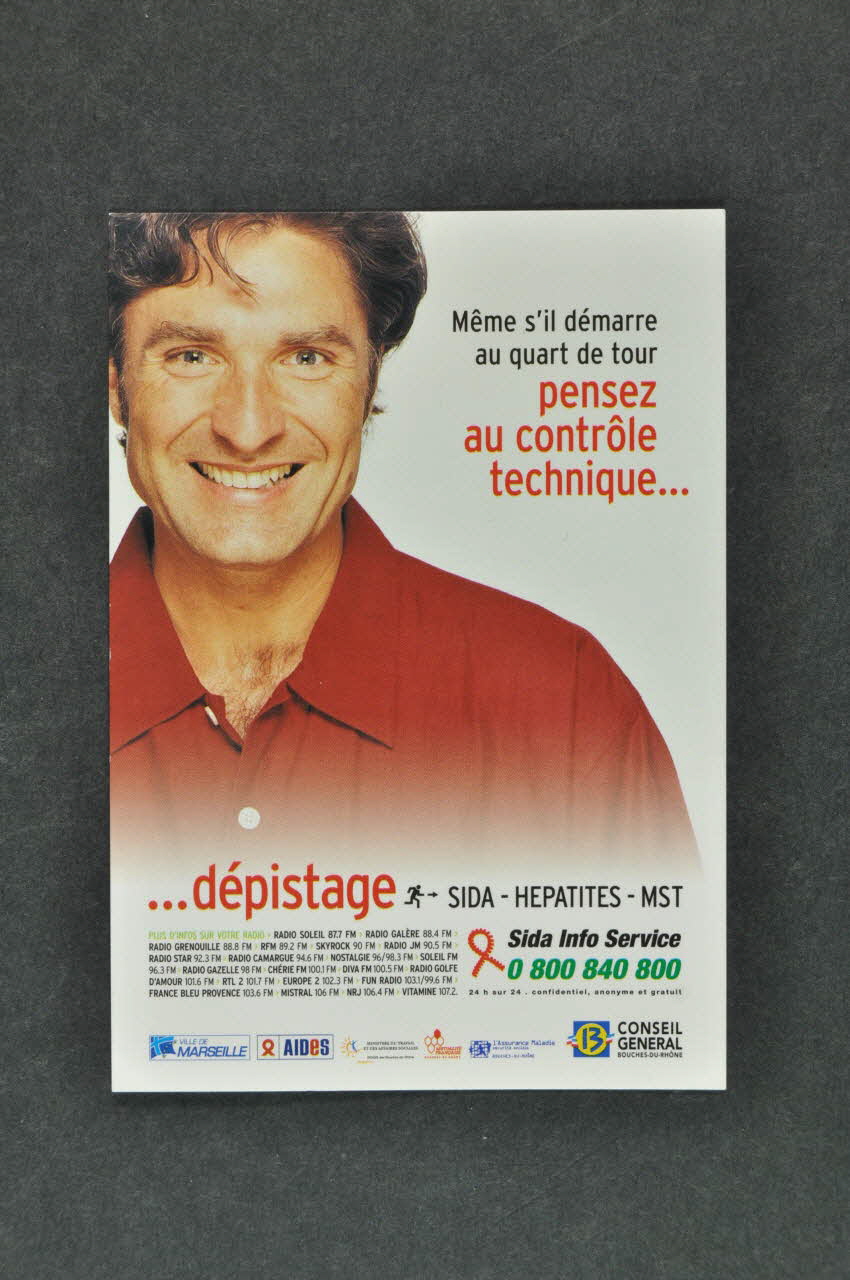 carte postale "Même s'il démarre au quart de tour, pensez au contrôle technique...Dépistage" 2005.8.30 Photo Mucem