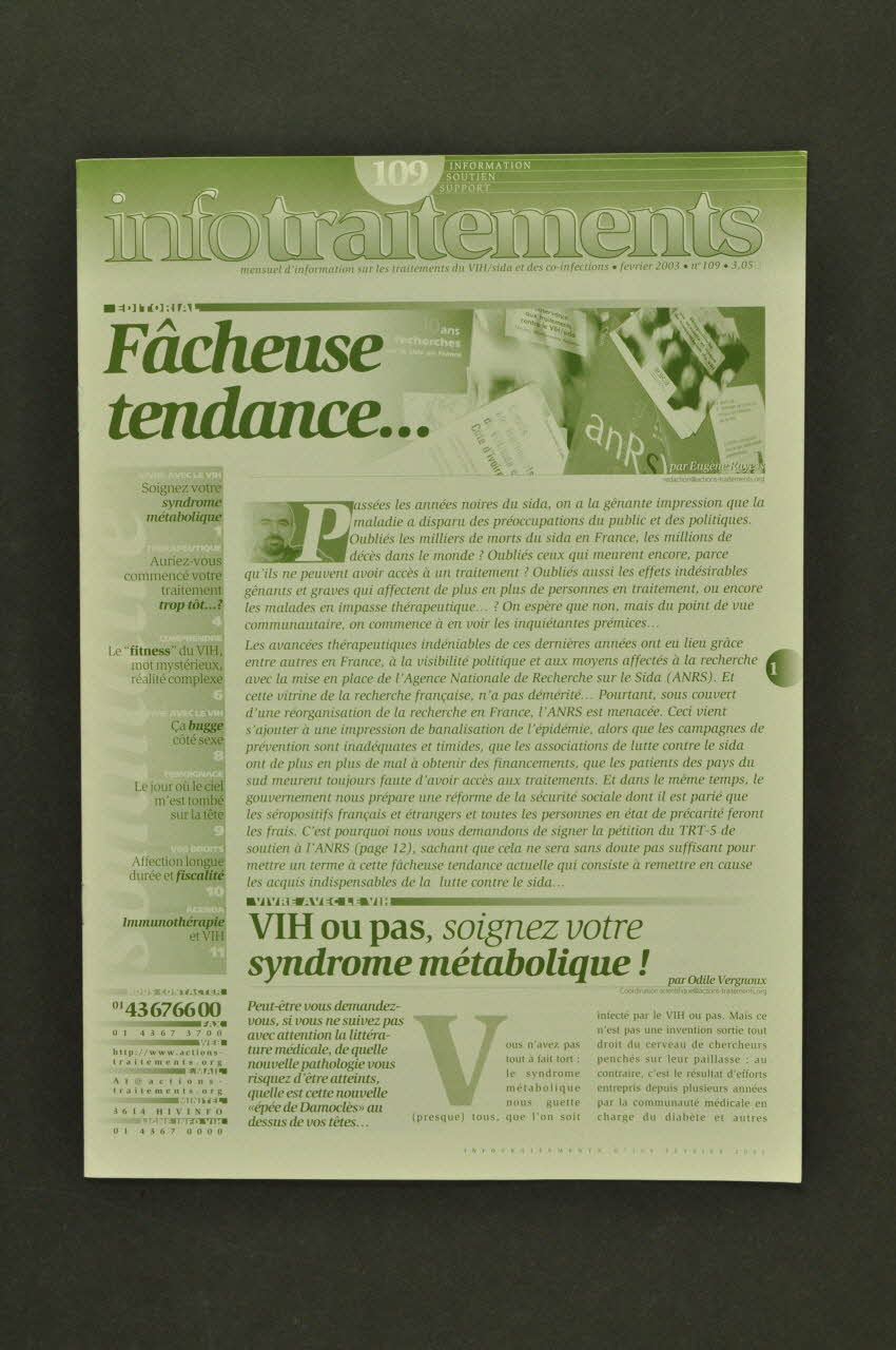 Actions Traitements Revue associative Infotraitements, février 2003, n°109 : "Fâcheuse tendance" France 2003/2 2003.94.128 Photo Mucem