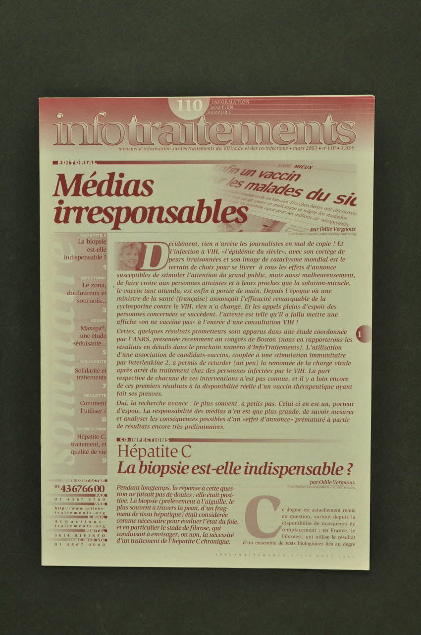 Actions Traitements Revue associative Infotraitements, mars 2003, n°110 : "Médias irresponsables" France 2003/3 2003.94.129 Photo Mucem