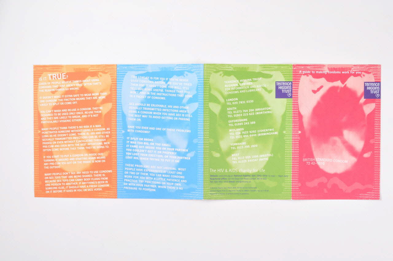 Terrence Higgins Trust Dépliant "A guide to making condoms work for you. (Un guide pour que les préservatifs marchent avec vous) Grande Bretagne 2000 2003.94.145 Photo Mucem