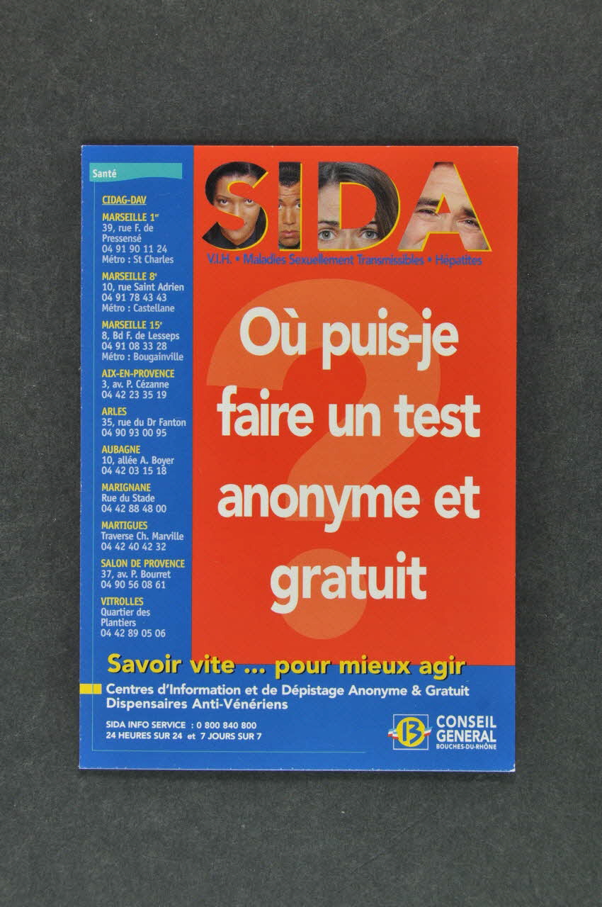 Conseil Général Du 13 carte postale "Où puis-je faire un test anonyme et gratuit" France 2000 2005.8.61 Photo Mucem
