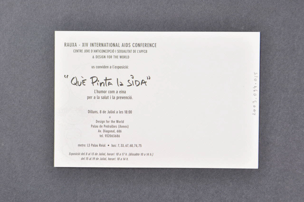 Aids 2002 carte postale Carte postale "Que pinta la sida" (Peintures sur le sida) (?) Espagne 2002 2003.94.15 Photo Mucem