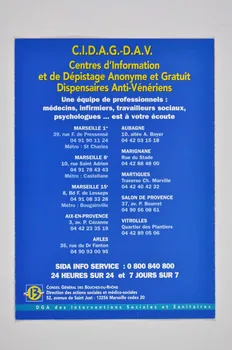 Conseil Général Des Bouches Du Rhône Dépliant SIDA VIH Maladies Sexuellement Transmissibles Hépatites Provence-Alpes-Côte d'Azur, France 1999 2005.8.64 Photo Mucem