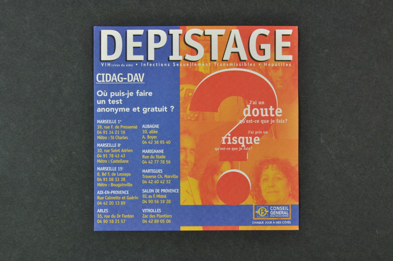 Conseil Général Des Bouches Du Rhône carte postale "Dépistage... Où puis-je faire un test anonyme et gratuit ?" France 2003 2005.8.78 Photo Mucem
