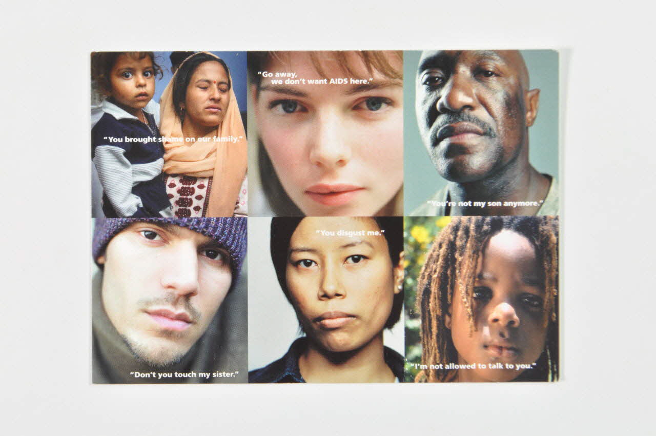 Unaids carte postale "You brought shame on our family... " (Vous avez apporté la honte sur notre famille) / Live and let live" (Vivez et laissez vivre) International 2002 2003.94.32 Photo Mucem