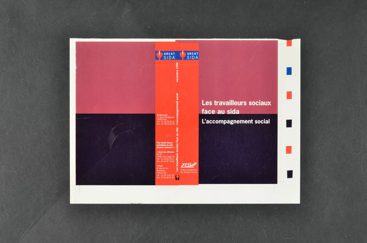 Maquette de la couverture de la brochure "Les travailleurs sociaux face au sida. L'accompagnement social" 2005.97.10 Photo Mucem