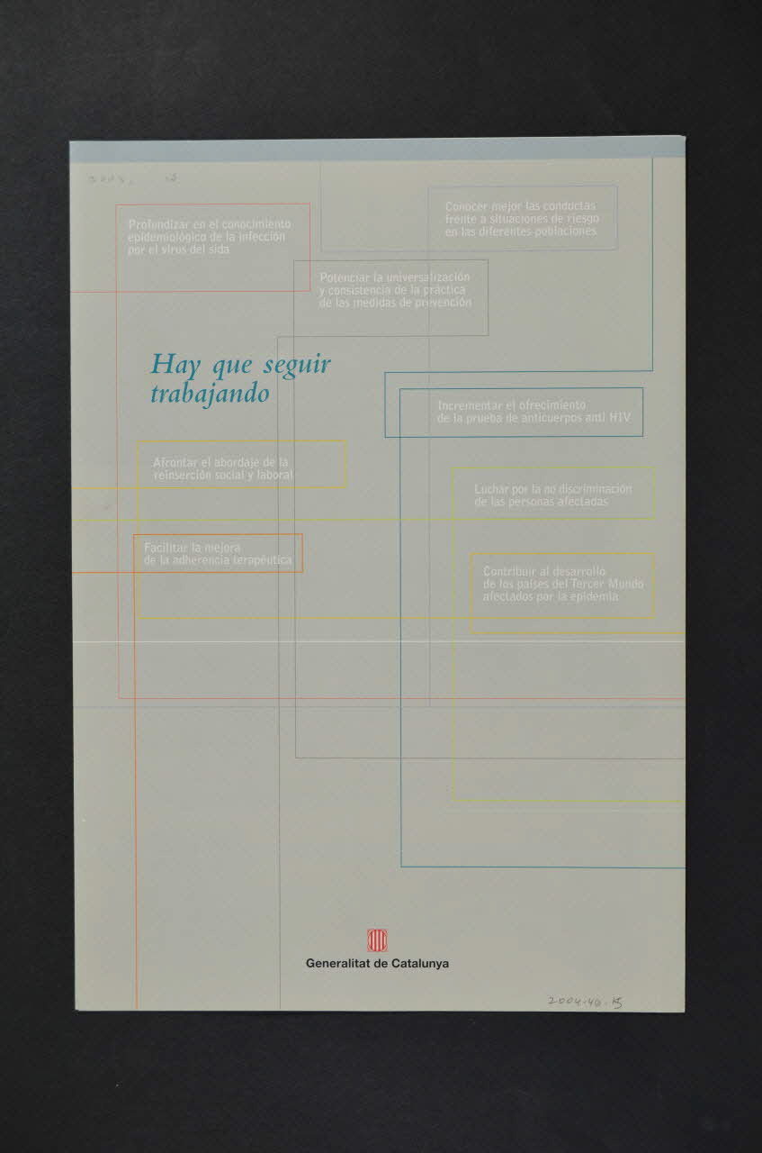 Generalitat De Catalunya Dépliant "Cataluna. Salud, modelo sanitario e intervenciones en sida" (en castillan) ) (Catalogne. Santé, modèle de soins et interventions sur le sida) Espagne 2001 2004.49.15 Photo Mucem