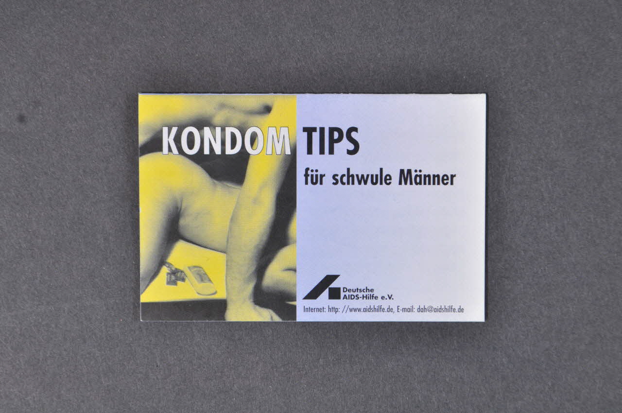 Deutsche Aids-Hilfe Dépliant "Kondom Tips für schwule Männer" (Conseils sur le préservatif pour des hommes homosexuels) Allemagne 2003 2003.94.67 Photo Mucem