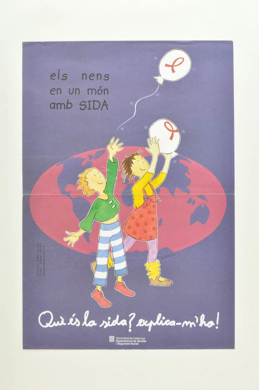 Generalitat De Catalunya affiche "Els nens en un mon amb Sida" / Què és la sida ? Explica-m'ho ! (Les enfants dans un monde avec le sida / Qu'est-ce que le sida ? Expliquez le moi) Espagne 1997 2004.49.4 Photo Mucem