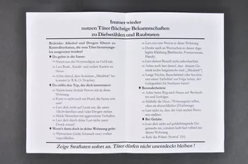 Berliner Polzei Dépliant "Damit ein "one night stand" nicht zum Allemagne 2003 2003.94.91  Photo Mucem