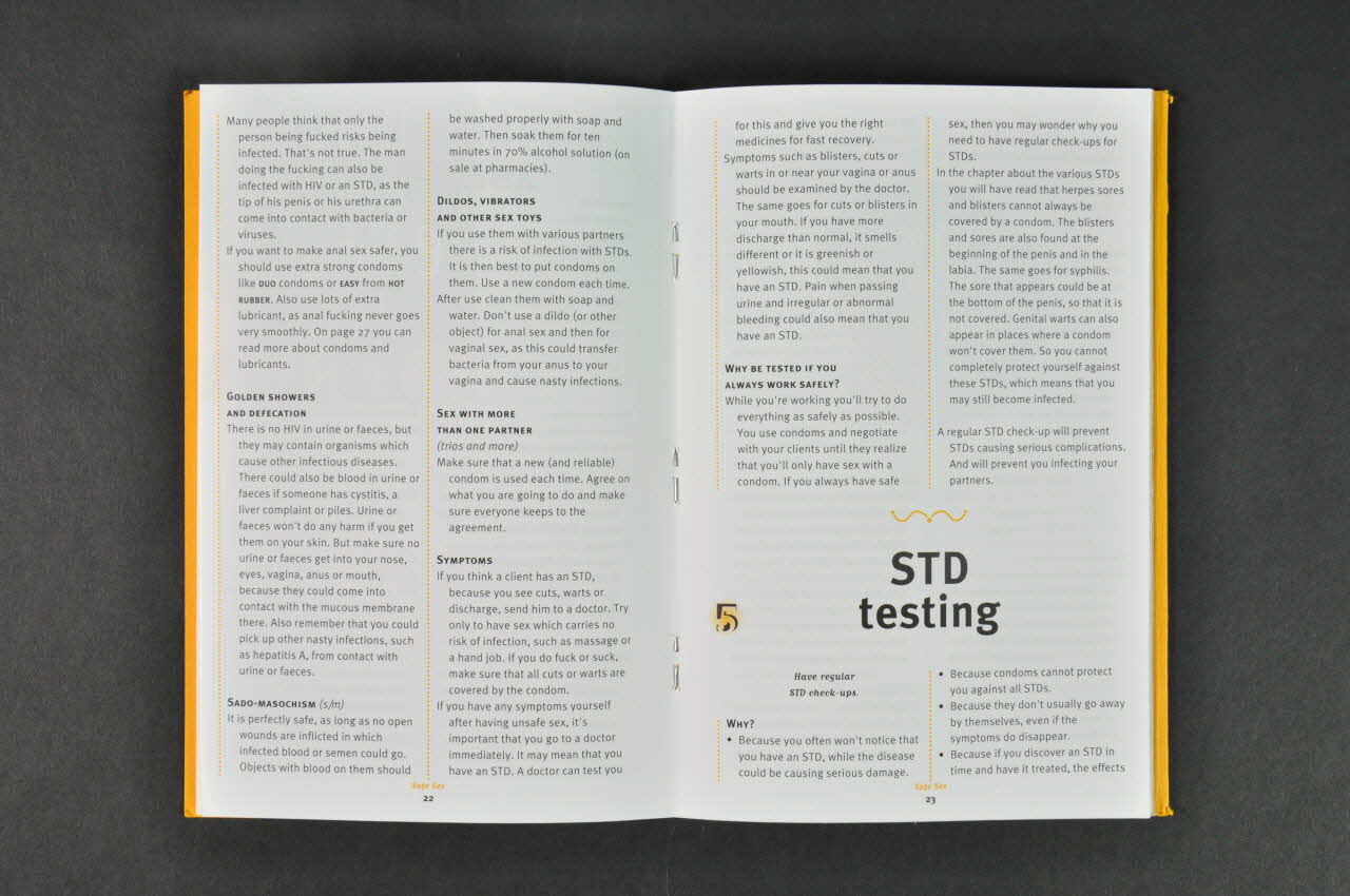 Stichting Soa-Bestrijding (Dutch Foundation For BROCHURE " Safe sex. A booklet about safe sex at work and in your private life" (Safe sex. Une brochure sur le safe sex dans le travail du sexe et dans votre vie privée) (en anglais) Pays-Bas 1998/12 2003.94.98 Photo Mucem