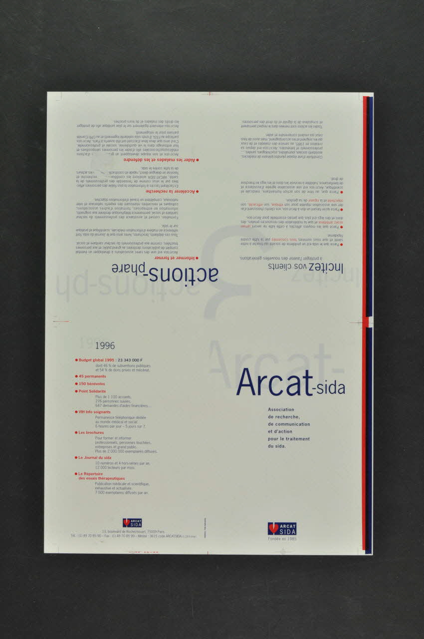 Association pour la Recherche, la Communication et les Actions pour l'Accès aux Traitements (ARCAT) Maquette de la couverture de la brochure "ARCAT-sida" France 1996 2005.97.6 Photo Mucem